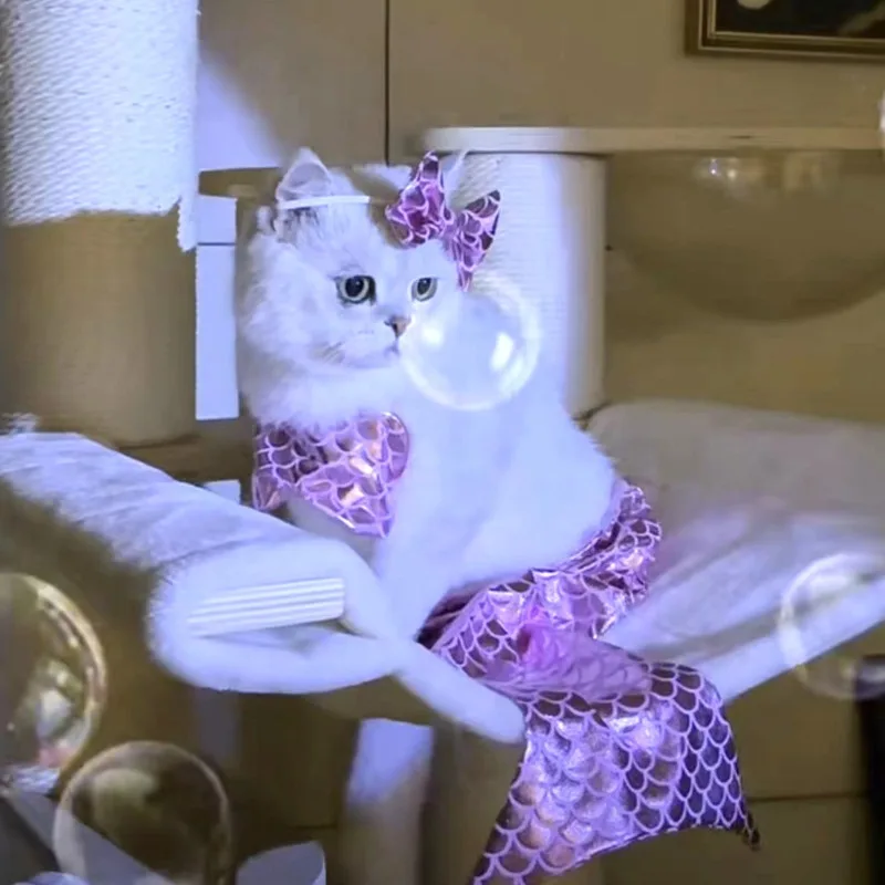 人魚の形をしたペットの服,猫の服,写真アクセサリー,かわいいビキニ,犬,楽しい装飾,クリスマスプレゼント,スカート,夏