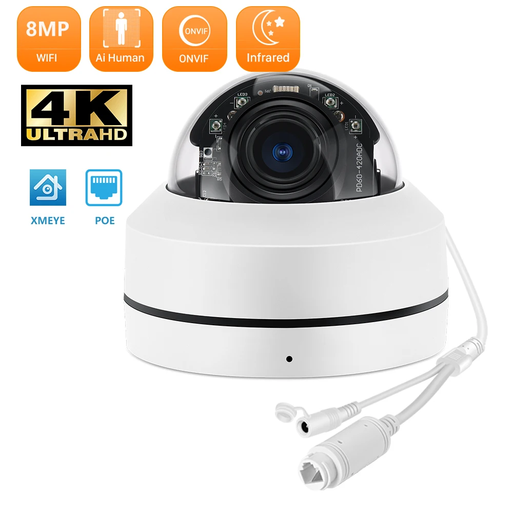 8MP 4K POE IP Camera 5X Optical Zoom Surveillance Camera Metal Ceiling Mount Night Vision PTZ Security Camera XMeye/ICSEE APP