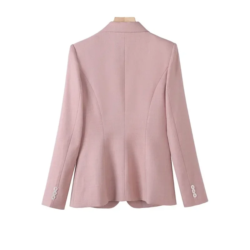 Blazer de manga larga para mujer, chaqueta Formal de un solo botón, color rosa y gris, ropa de trabajo de negocios, Otoño e Invierno