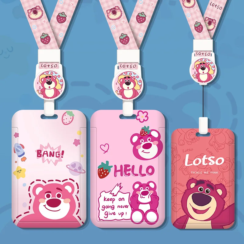 

Kawaii Disney Lotto Student Campus Card Holder Anti Loss Telescopic Hanging Rope Hard Meal Card Cute Work ID Set Girl Gift