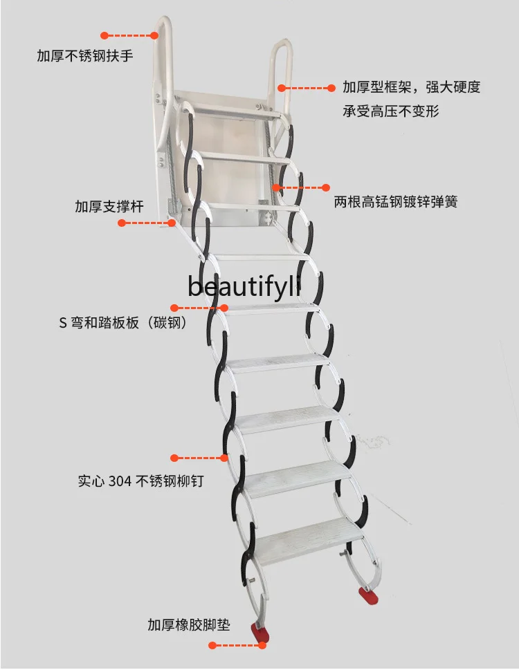 Zolder Intrekbare Trap Krimpen Onzichtbare Muur Gemonteerde Elektrische Vouwlift