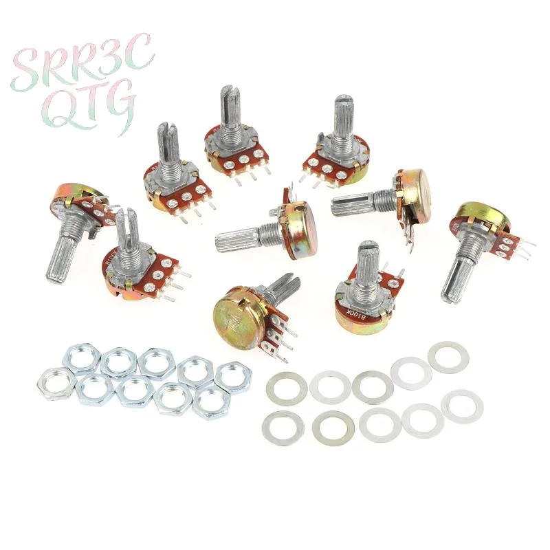 Hot 10Pcs WH148 Single Potentiometer B 1K-500K 15MM/20MM Shaft Adjustable Resistor Stable Control Electronic DIY Circuit Parts