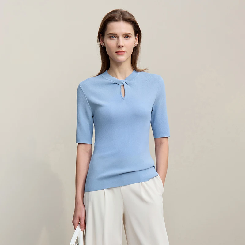 AMII Tops For Woman 2026 Autumn New Casual Elegant Knotted Hollowing Design Sense Tees Women Half Sleeve Knitted Top 12641050 view 5