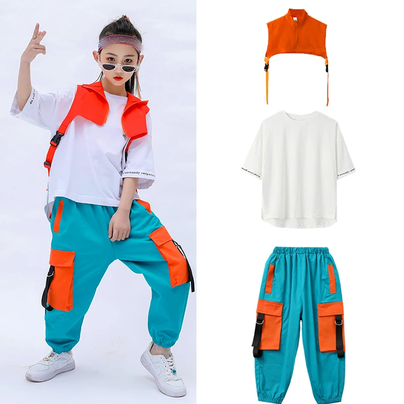 Trajes de dança hip hop para meninas, street wear, dia das crianças, roupas de dança jazz modernas, roupas de hip hop soltas