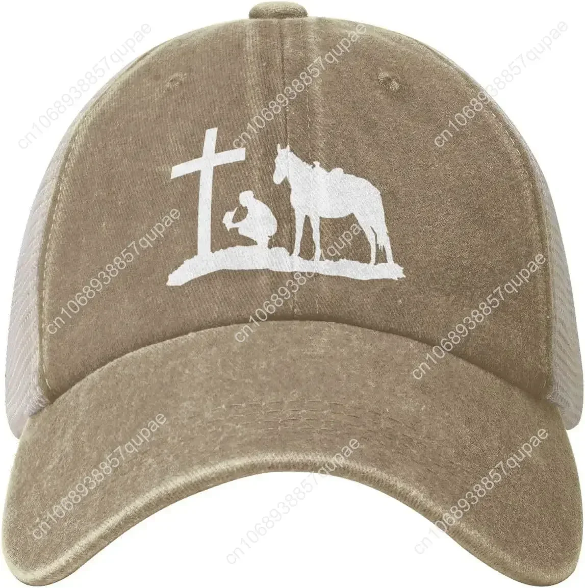 Christian Praying Cowboy Prays Denim Trucker Hat Mesh Baseball Cap for Men Or Women Cowboy Dad Black