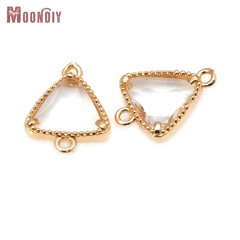 

10PCS Brass 18K Gold Color Brass and Glass 2 Holes Triangle Shape Connect Charms Pendants Necklace Earrings Jewelry Accessories