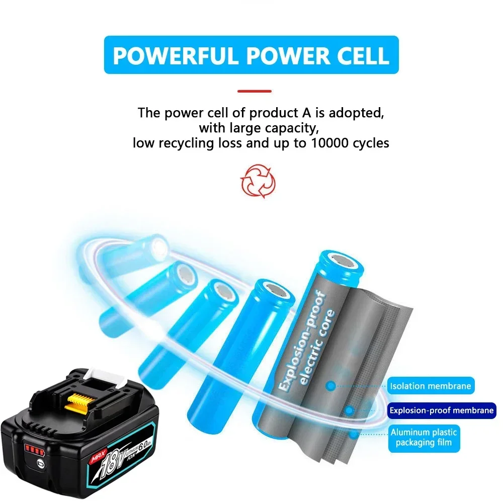 Original 18V 6 Ah Rechargeable Battery 18650 Lithium-ion Cell Suitable For Makita Power Tool BL1860 BL1830 BL1850 Fast Delivery