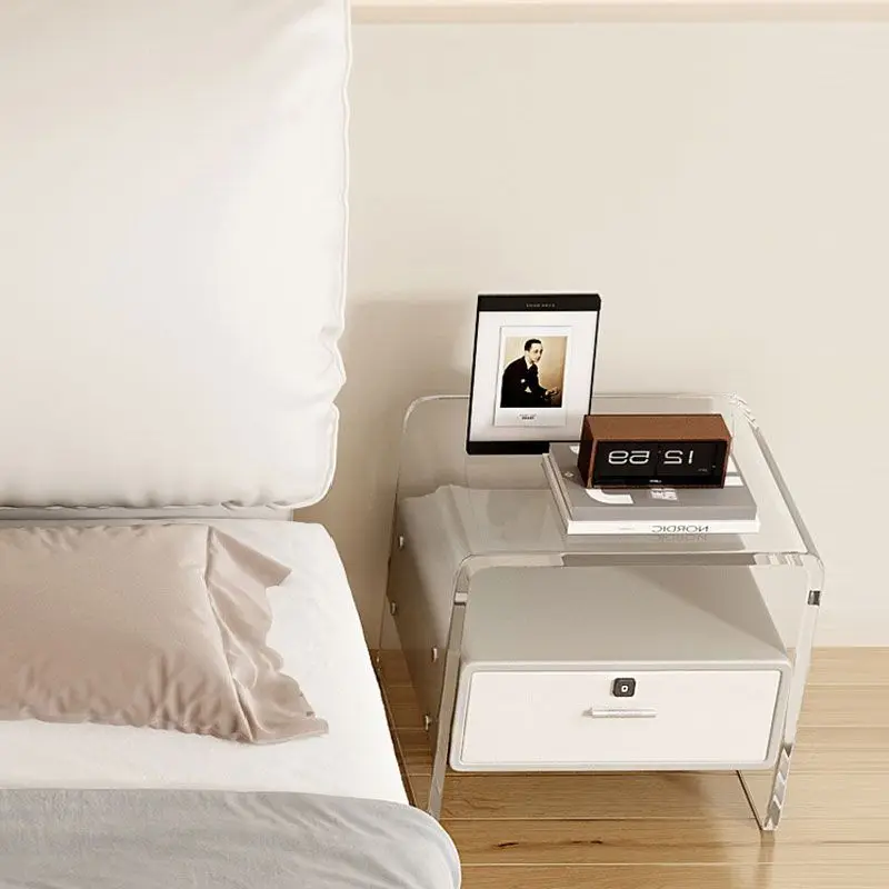 Acrylic Floating Nightstand Solid Wood Modern Minimalist Multifunctional with Fingerprint Lock High Appearance