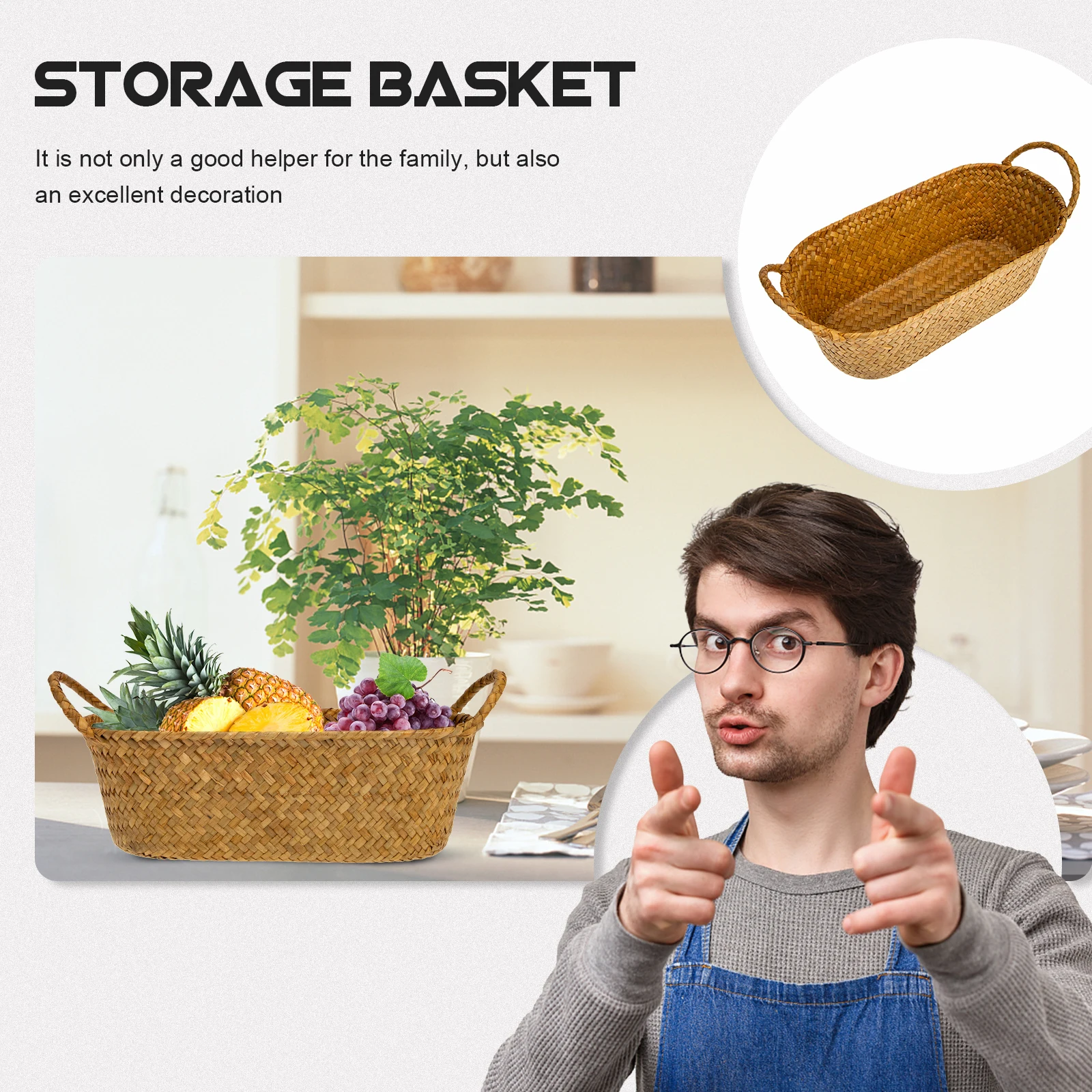 

Woven Storage Basket Grass Material Large Space Desk ganizer Hollow Design Practical Household Item Decorative Container