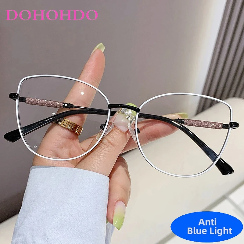 

Vintage Metal Trendy Brand Designer Cat Eye Anti Blue Light Glasses Fashion Luxury Eyeglasses Men Women For Office Work Lentes