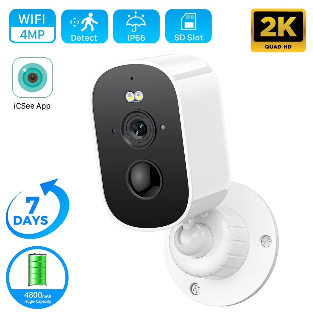 4MP 2K Cameras Wireless Outdoor Battery Powered WiFi Camera 1080P 2MP AI Motion Siren Spotlight Color Night Vision Waterproof