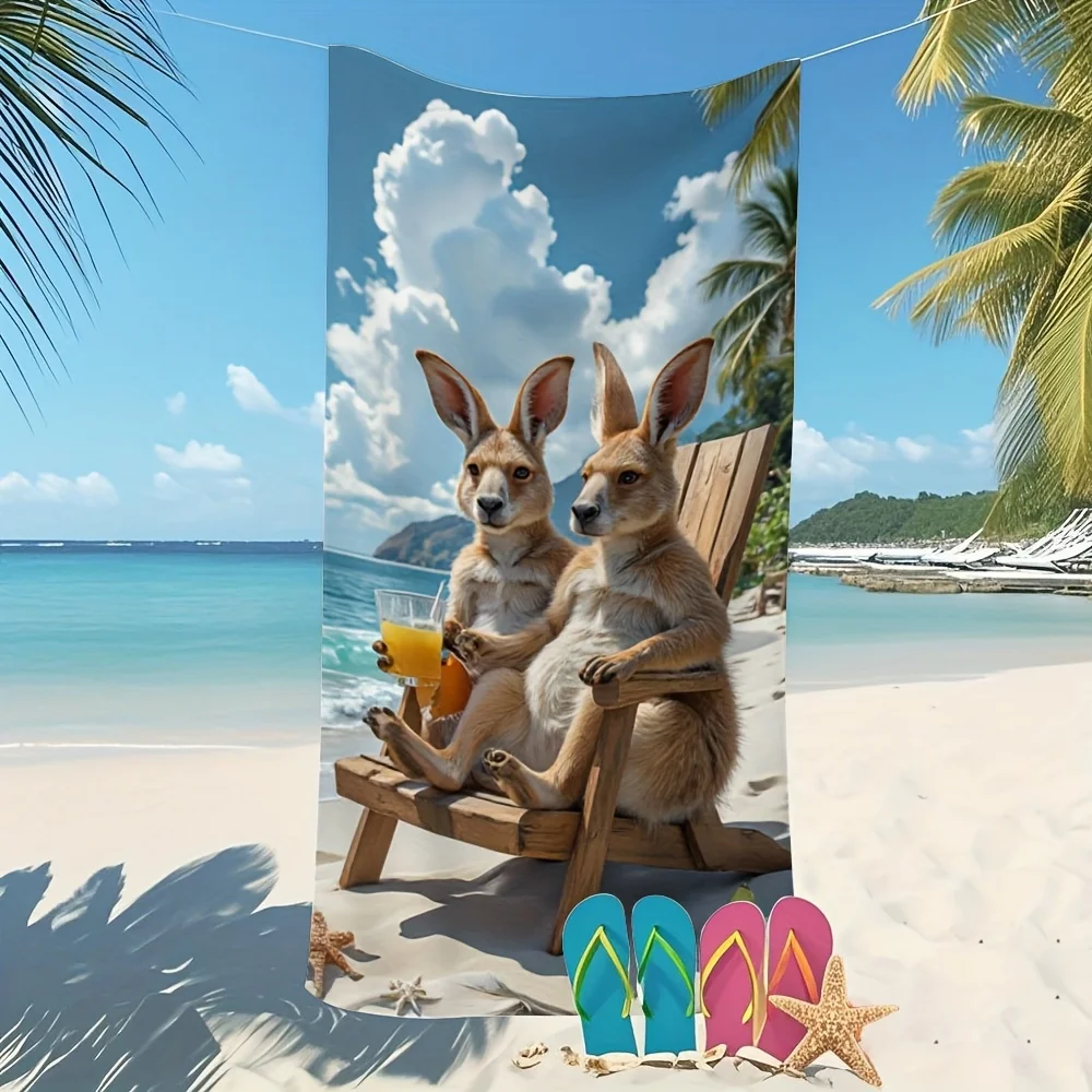Palm and Kangaroo Oversized Beach Towel Quick Dry Sand-Resistant Polyester Blend Ideal for Travel Swimming Ultimate Relaxation