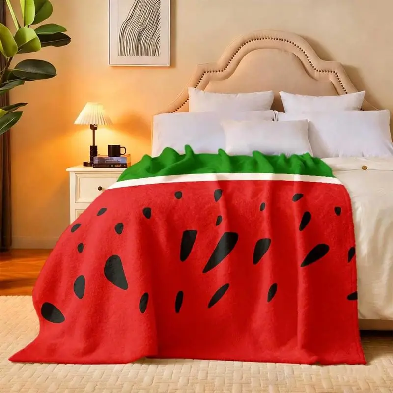 VIKAMA Watermelon Slice Flannel Throw Blanket Cute Fruit Pattern Soft Warm Air Conditioner Blanket Sofa Bedroom Home Decor