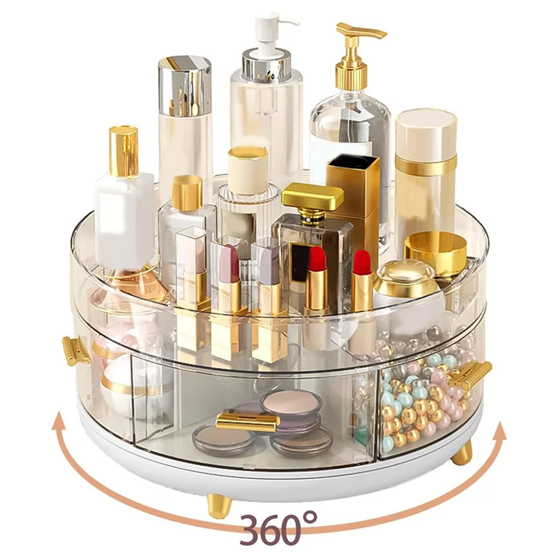 

Y42A-Double Storage Box Condiment Rack Countertop,Bathroom Organizers And Storage,Rotates 360 Degrees With 5 Divider