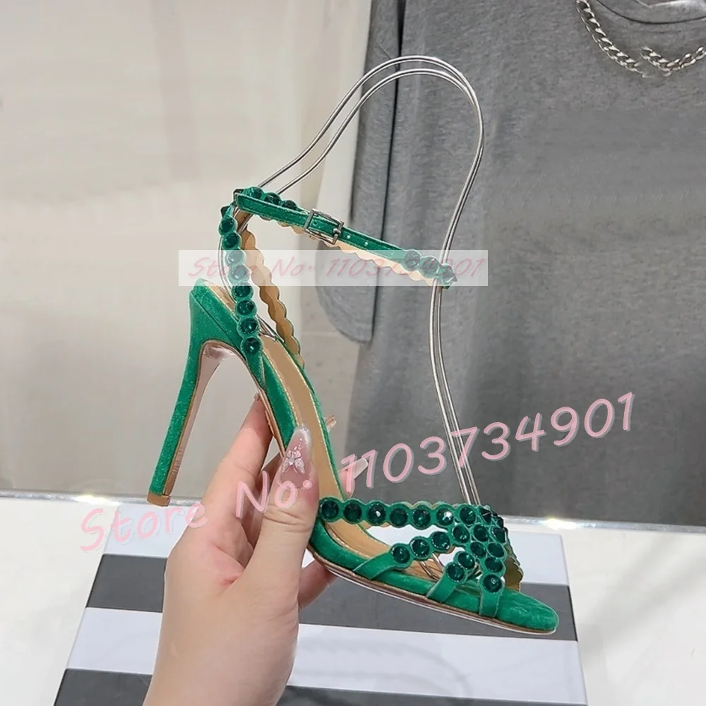 Rhinestones Pvc Cage Chic Sandals Female Elegant Peep Toe Thin High Heels Shoes Women Sexy Party Ankle Strap Big Size Sandals