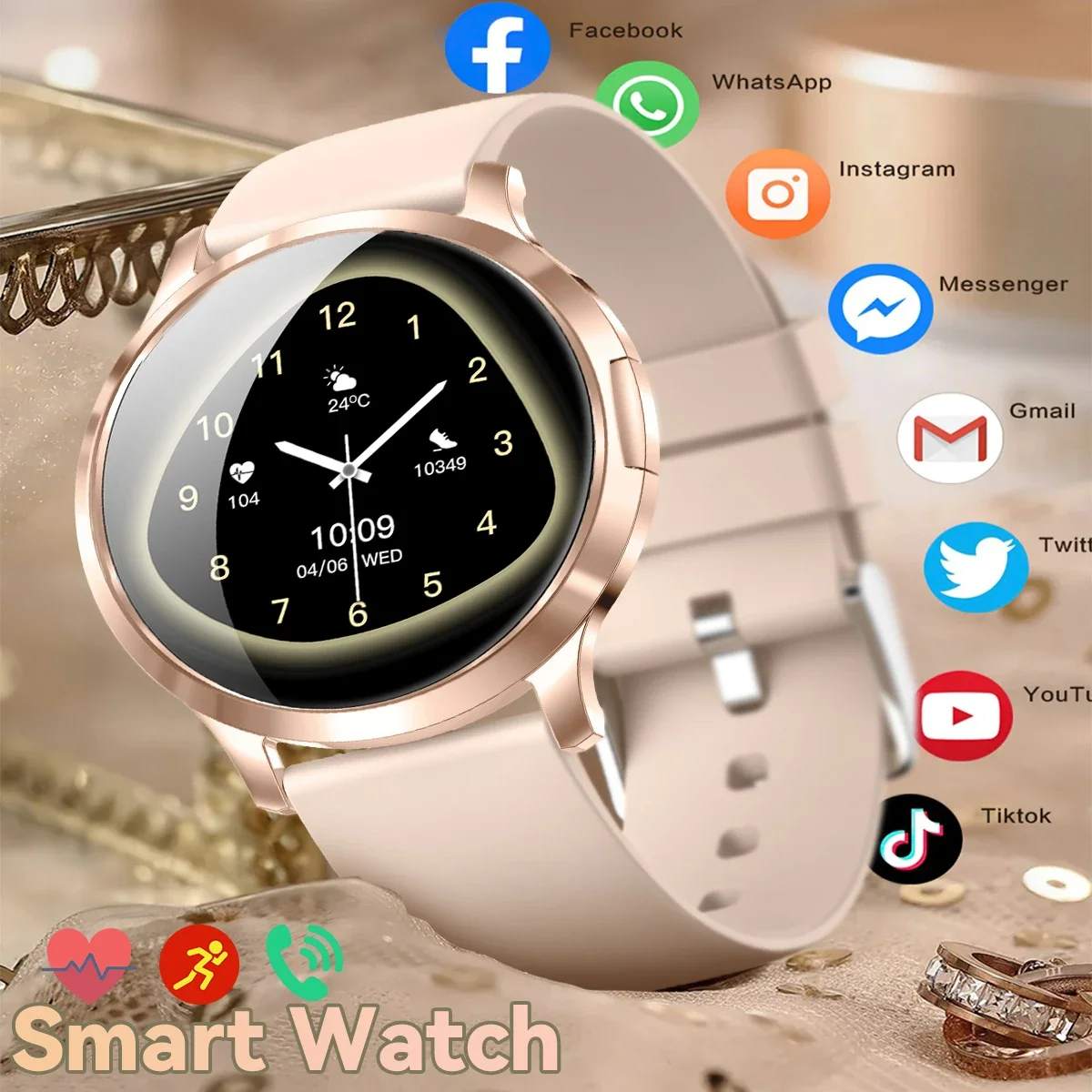 

2025 New Women's Smartwatch AMOLED Screen IP68 Waterproof Heart Rate Monitor Compatible with Android iOS for Xiaomi