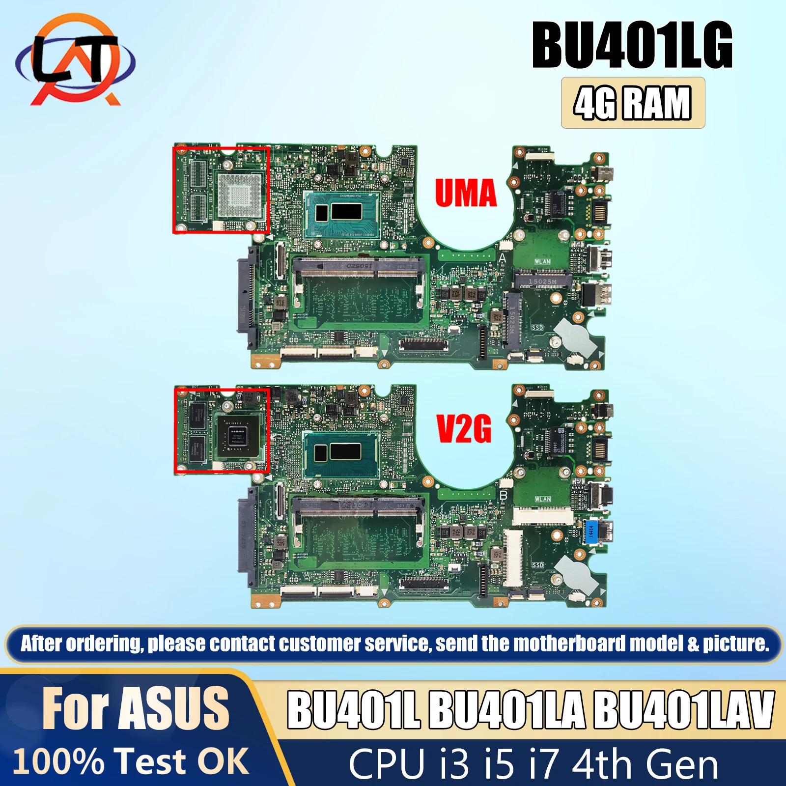 BU401LG/BU401LA 노트북 메인 보드 for Asus BU401L BU401LAV 마더 보드 CPU i3 i5 i7 4 세대 4GB RAM GT730M