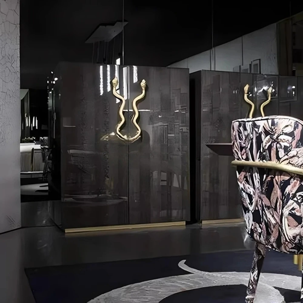 Side cabinet, decorative handle solid wood locker villa, luxury wine cabinet