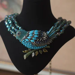 European and American Heavy Industries HD Blue Bird Crystal Inlay Craft with Exaggerated Shape 2024 Trendy New Necklace