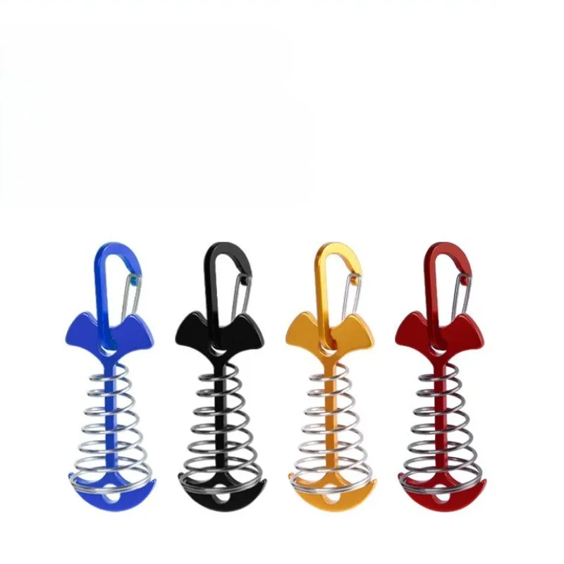 50PCS Extended Fish Bone Tent Stake With Spring Anti Slip Umbrella Peg Outdoor Wood Board Wind Rope Fix Gear