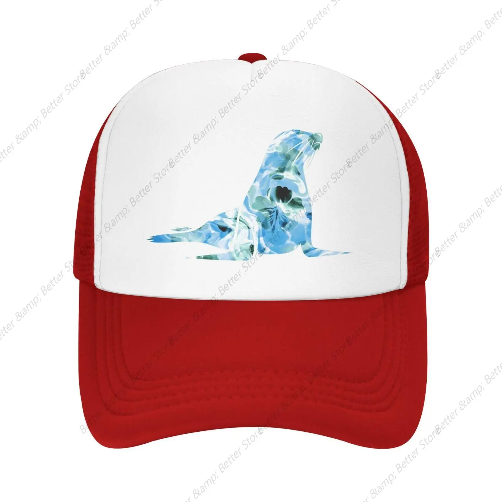 

Mesh Dad Hat Adjustable Washed Sea Lion Tie Dye Marble Red Baseball Dad Cap Funny Ball Trucker Cap for Women Men Unisex