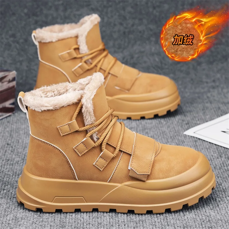 CYYTL Winter Mens Boots Casual Warm Fur Shoes Snow Outdoor Platform Hiking Cowboy Fashion Designer Luxury Sneakers Ankle Leather