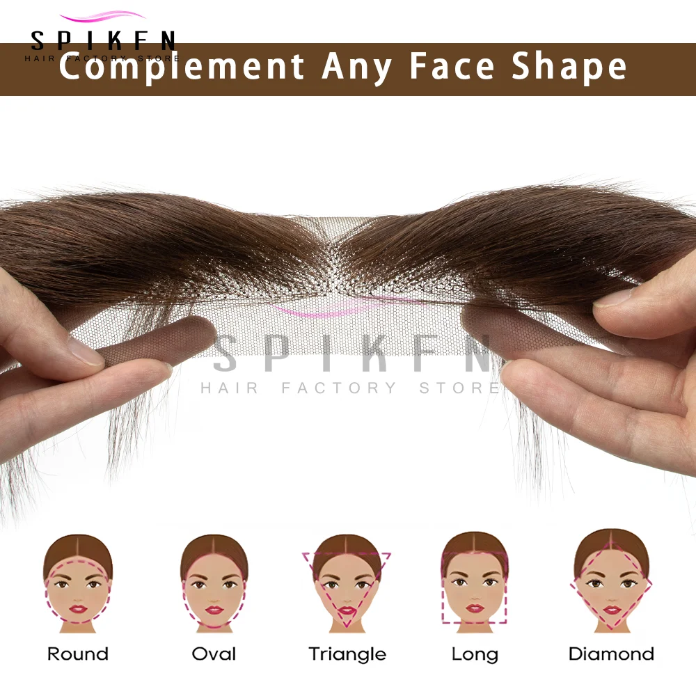 SPIKFN 25cm 내추럴 스트레이트 헤어 사이드 뱅 여성용 헤어피스 레이스 인모 뱅 6가지 색상 (블랙, 브라운, 블론드)