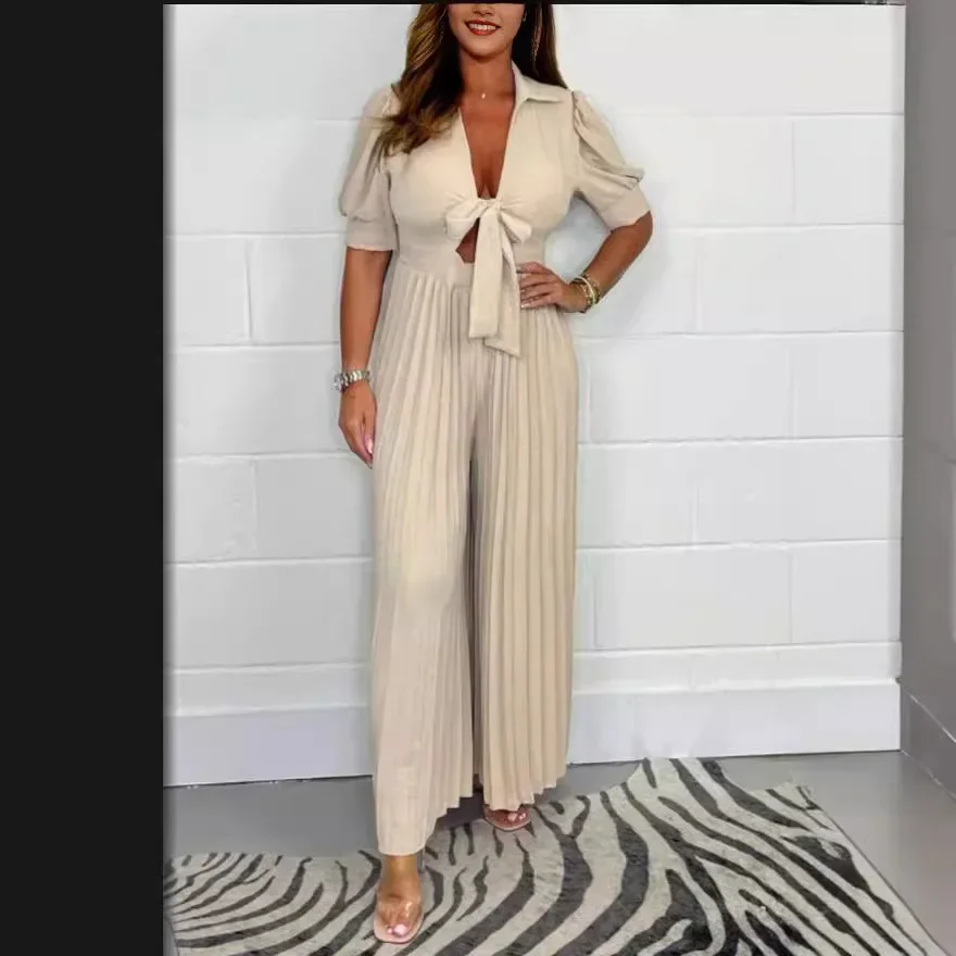 

CPSYMYM Temperament Elegant Women's Solid Color Summer Jumpsuit With Pleated Thin Straps Fashionable Casual Jumpsuit Party
