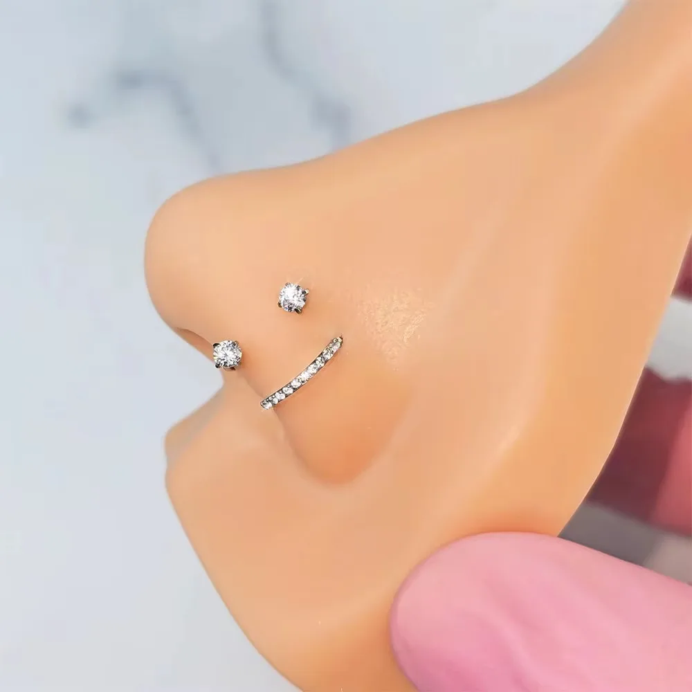 1PC G23 Titanium CZ Gem Labret Lip Stud Internal Thread Horseshoe Bar Clear Zircon Tragus Helix Earring Piercing Jewelry 18G