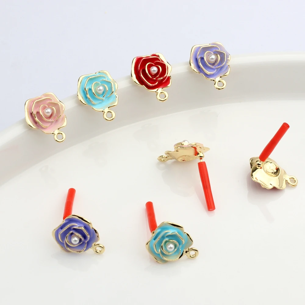 Zinc Alloy Fashion Enamel Flowers Base Earrings Connector 6pcs/lot For DIY Drop Earrings Jewelry Making Accessories