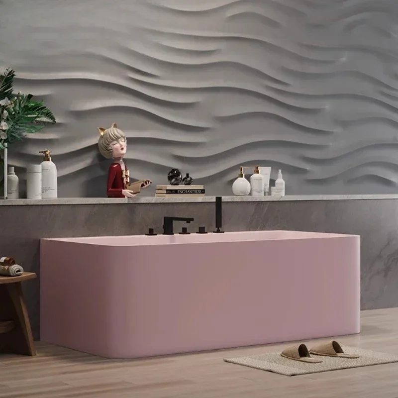 One-piece freestanding oval Internet celebrity art artificial stone bath Couples hotel double