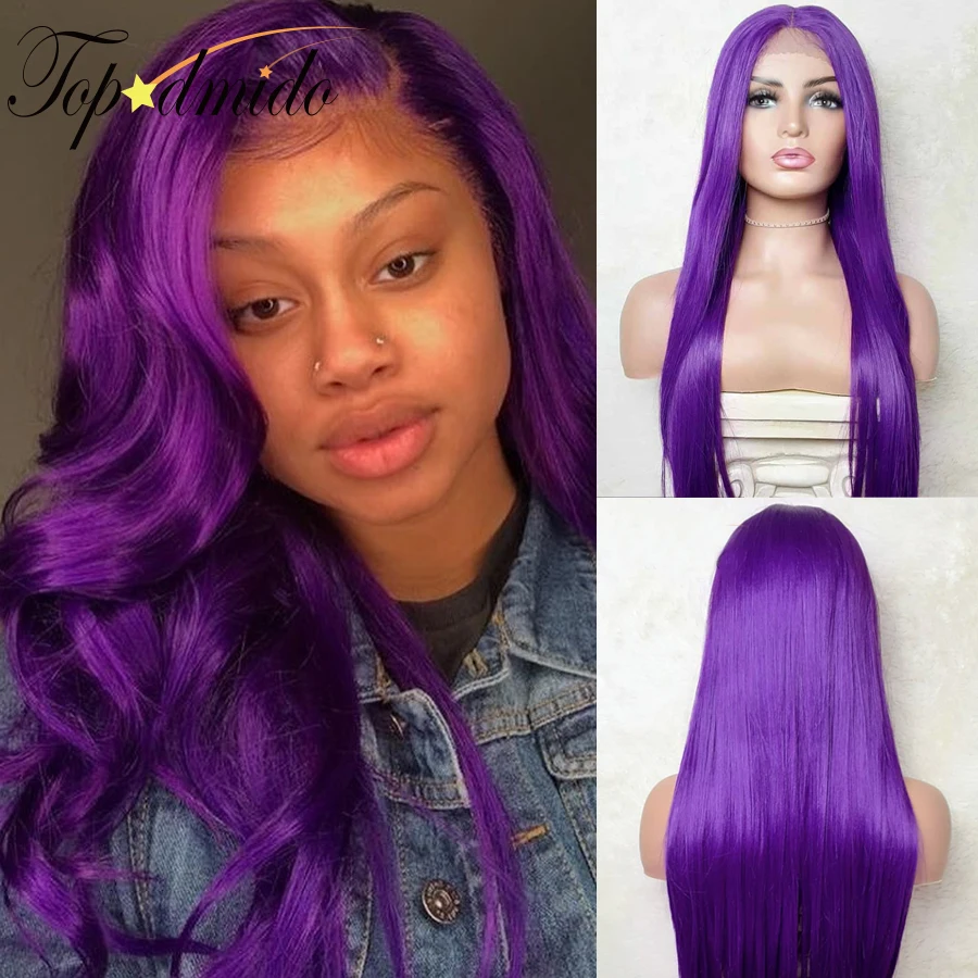 

Topodmido Purple Color 13x4 Lace Front Wigs with Pre Plucked Brazilian Wavy Human Hair Wig Deep Wave Remy Hair Glueless Lace Wig