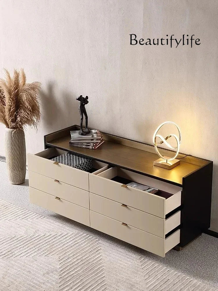 V Italian Minimalist Solid Wood Six-bucket Modern Minimalist Living Room Light Luxury Bedroom Storage Drawer Storage TV Cabinet