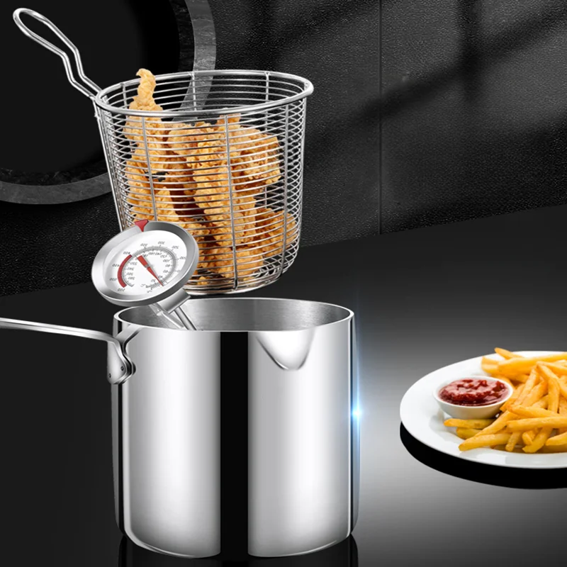 

Mini Deep Frying Pot 304 Stainless Steel Kitchen Fryer with Strainer, Tempura Fryer Pan, Chicken Fried Chicken Cooking Tools, 90