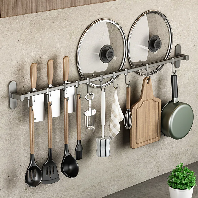 

Stainless Steel Wall Mounted Kitchen Hook, Punch-Free Hanging Rod, Removable Rack, Spatula, Spoon, Knife Holder