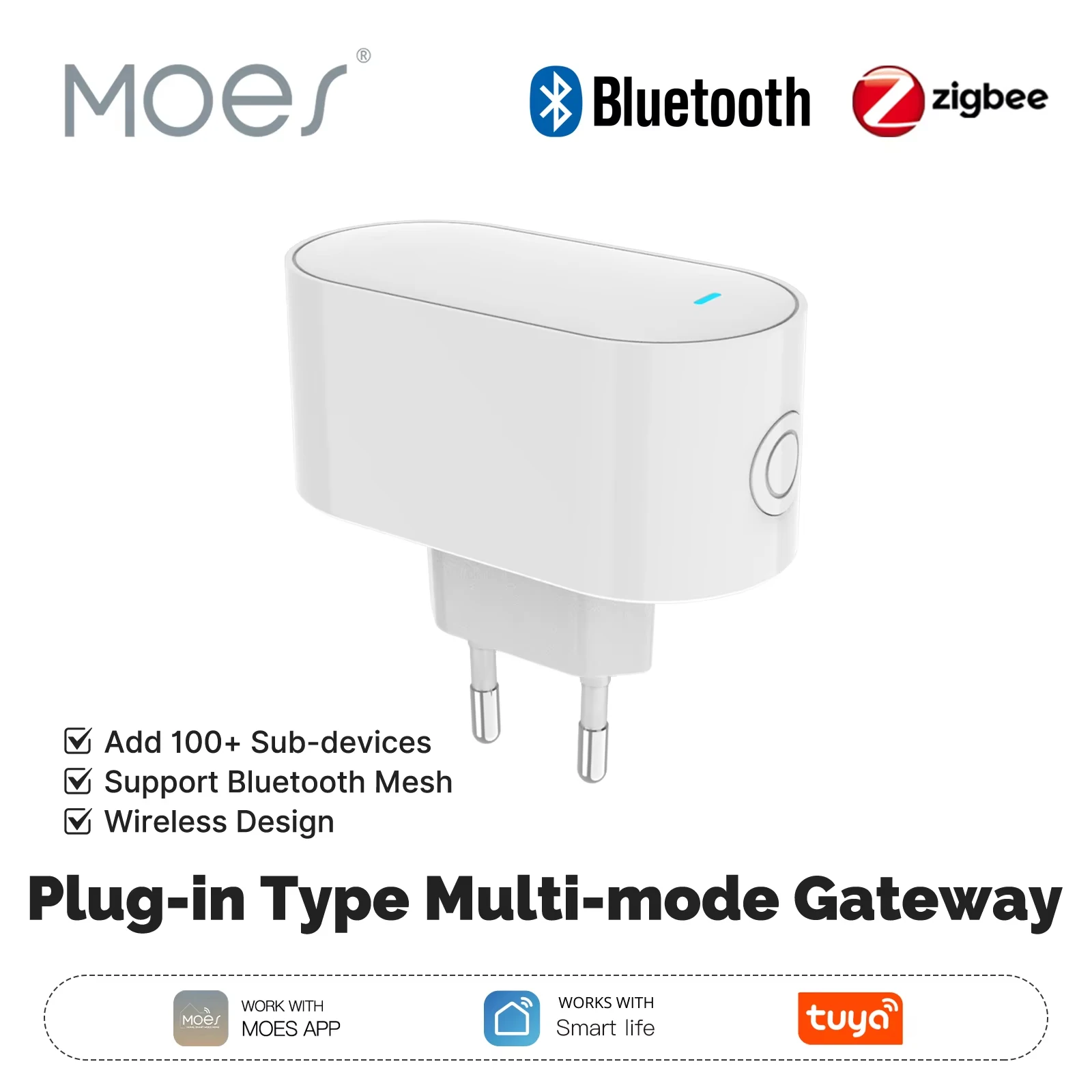 

MOES Tuya Многорежимный ZigBee Bluetooth BLE Mesh Gateway Розетка ЕС Smart Hub Дозвольте 100+ дополнительных устройств Приложение Smart Life Дистанционное управление