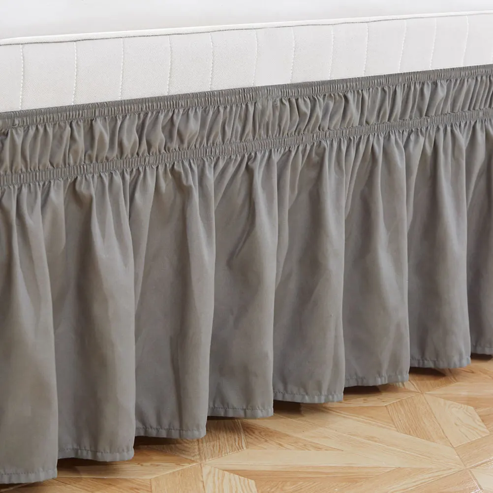 

Elastic Bed Sheet Solid Color Grey Ruffled Design Fine Texture Decoration Full Protection Smooth