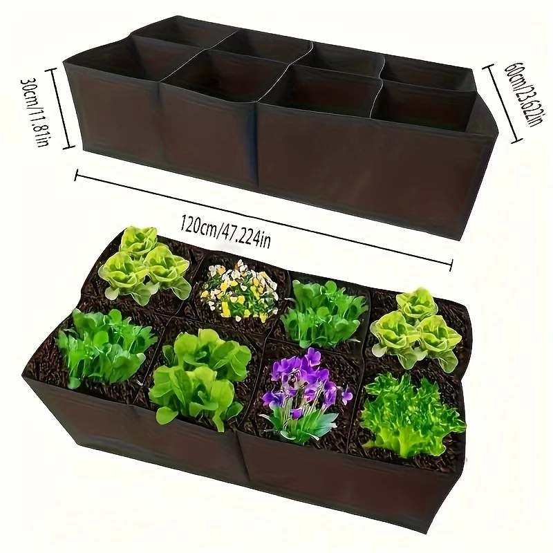 8Grids Planting Bag Plant Grow Bags Container Portable Flower Plant Growing Bags Reusable Raised Planting Bed Couurtyard Decor