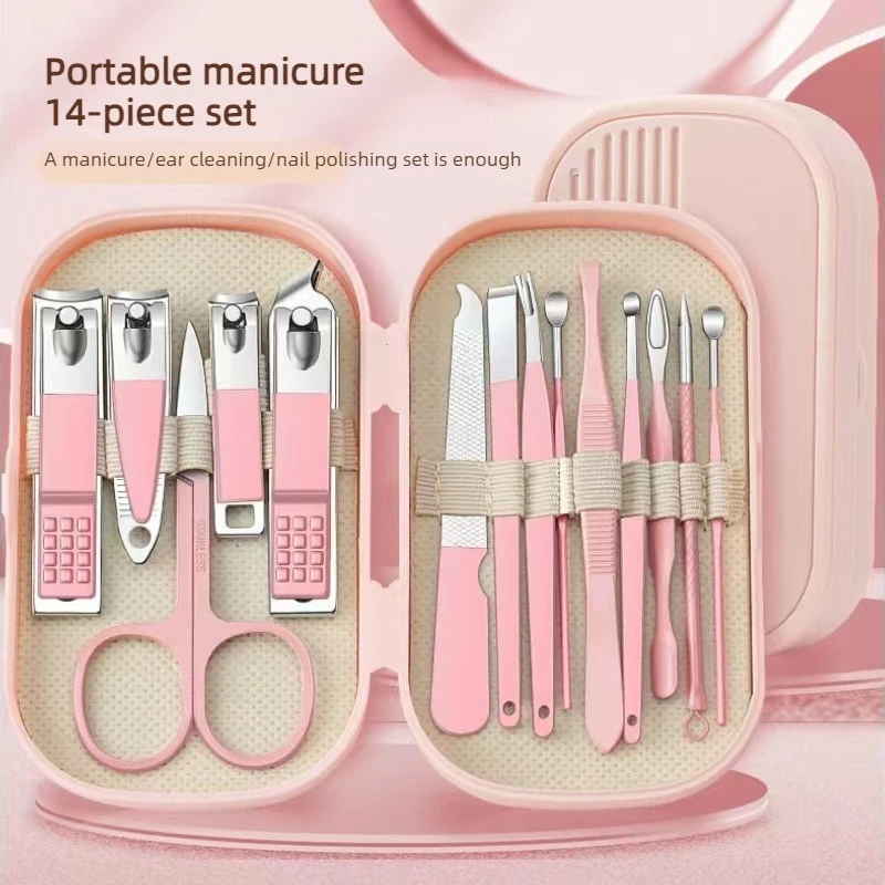 14 Pcs Set Stainless Steel Nail Clipper Set with Storage Ergonomic Design Straight Blade Durable Manicure Tool Christmas Gift