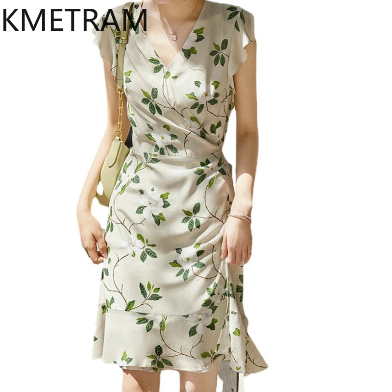 

KMETRAM High End Dress for Women Summer Mulberry Silk Sleeveless Fishtail Dresses French Sweet and Spicy Style Women's Clothing