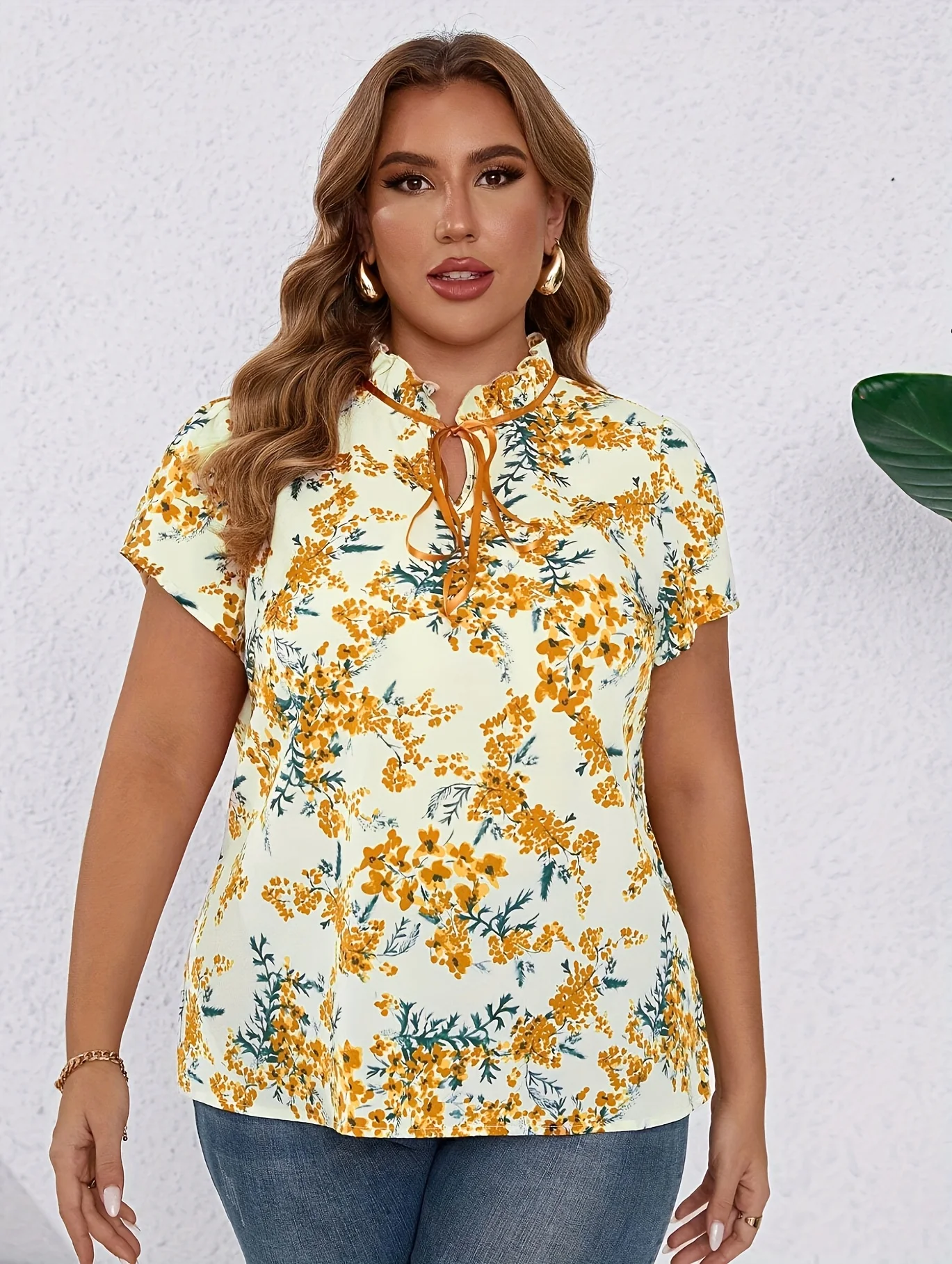 قميص نسائي أصفر مقاس كبير قميص صيفي أنيق أنيق قميص نسائي كاجوال عصري أصفر
