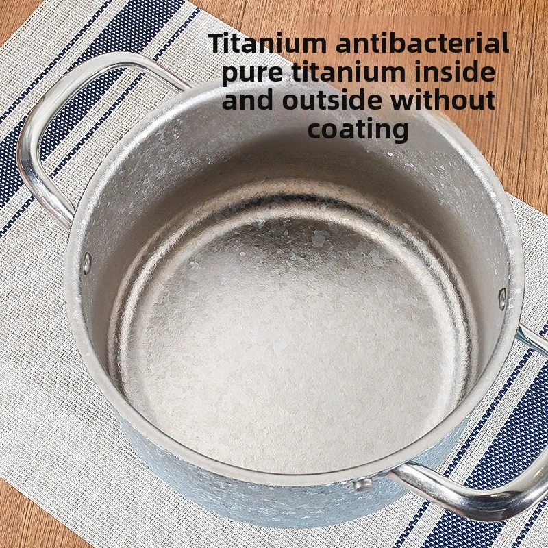 Large Capacity Thickened Icy Frost Pure Titanium Stock Pot Non-Coating Lightweight For Home Camping Gas Induction Electric