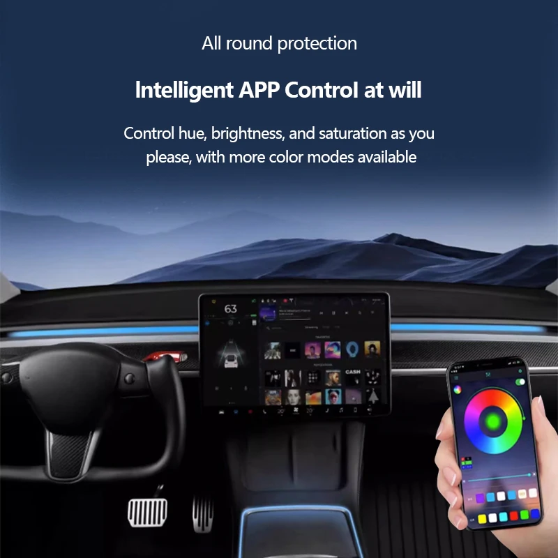 Vegetting 120cm Car Ambient Lights LED Interior RGB Symphony Atmosphere Lamp USB APP Control Remote for Tesla Model 3 Y S X