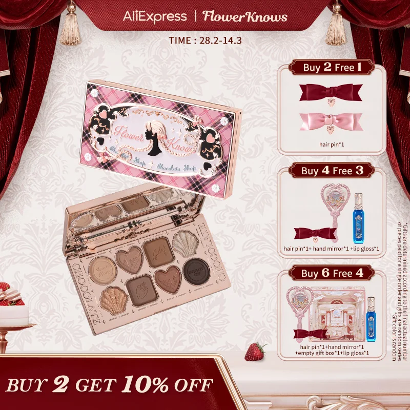 Flower Knows Chocolate Wonder-Shop Eyeshadow Palette 8-Color Eye Makeup Cosmetics