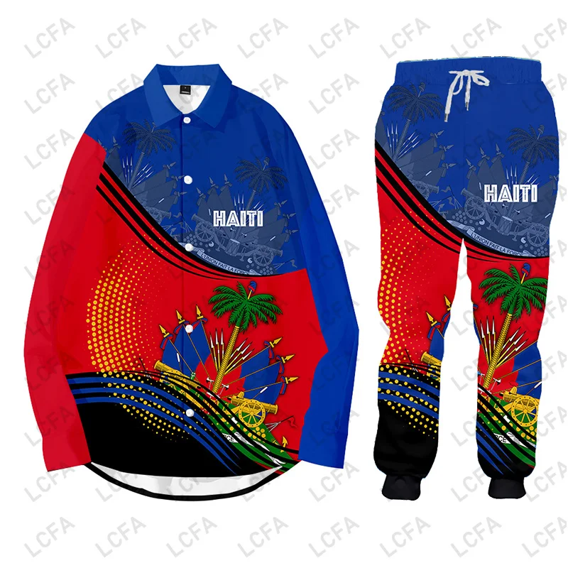 Emblem Flag Caribbean Sea Haiti Island Retro Hoodies Jacket Tracksuit Men 3D Print Pants CUSTOM Sweatshirt Unisex Clothes