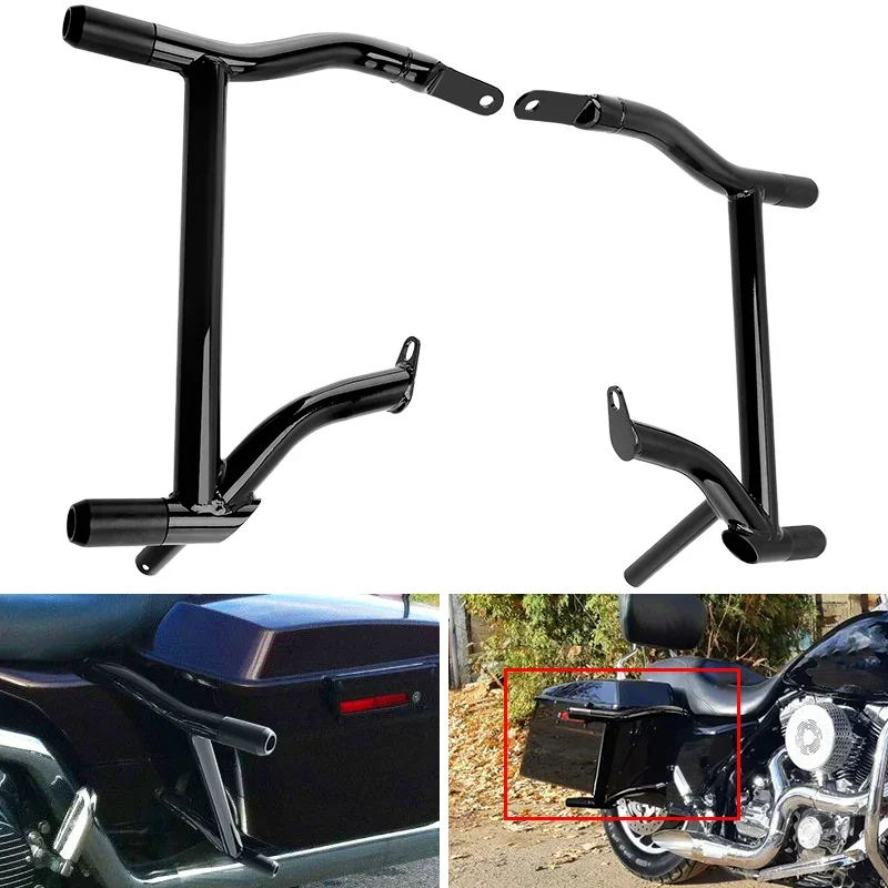 Black Motorcycle Guard Crash Bar Saddlebag Rails Protector Bumper For Harley Touring Road King FLHR Electra Street Glide 97-08