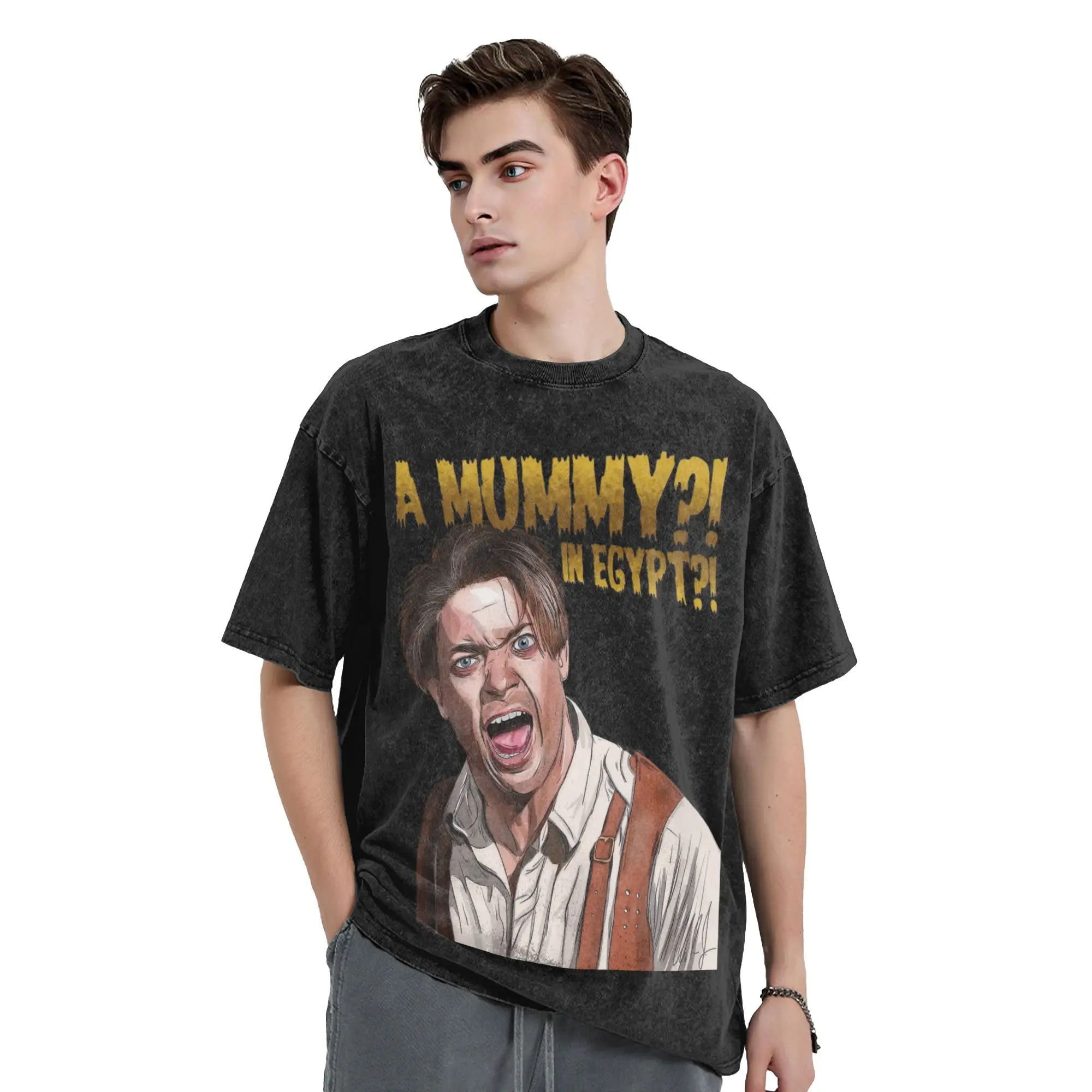 Movie Funny 70s Action The Mummy  Vintage Washed T Shirt For Men Women Round Neck Short Sleeve Tops  Cotton Summer Tops Shirts