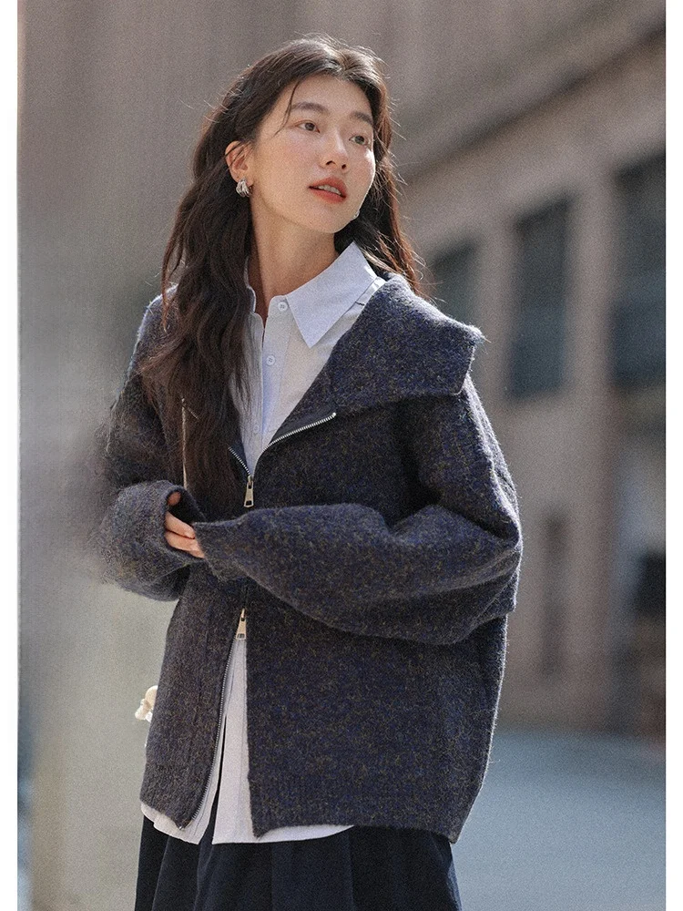 

Женская утепленная толстовка с двойной молнией, верхняя одежда для весны и зимы, новая корейская модная повседневная одежда в стиле Lazy Fashion, смешанные бренды, для поездок на работу