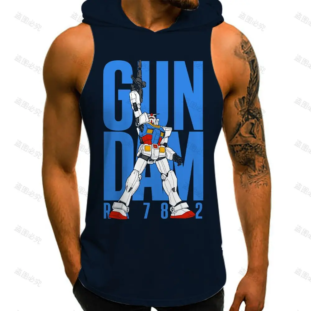 Mobile Suit Men's Hooded Tank Gundam Cool New 2023 Y2k Tops 3D Print Hip Hop T-shirts Man Basketball Vest Fashion European Size