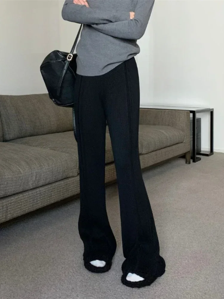 سراويل نسائية محبوكة متوهجة غير رسمية سميكة دافئة من الكشمير الأبيض سراويل فضفاضة متينة لأزياء الخريف/الشتاء #6